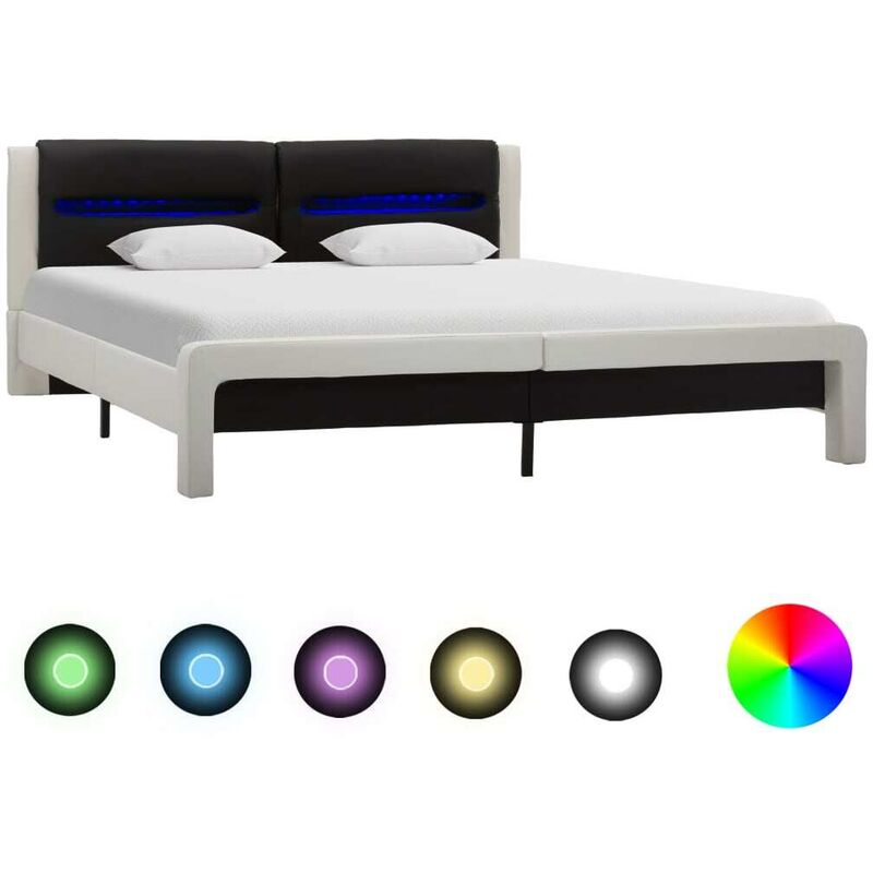 

Estructura cama con LED cuero sintético blanco negro 180x200 cm - Hommoo