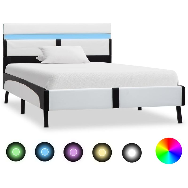 

Estructura cama con LED cuero sintético blanco negro 90x200 cm - Hommoo