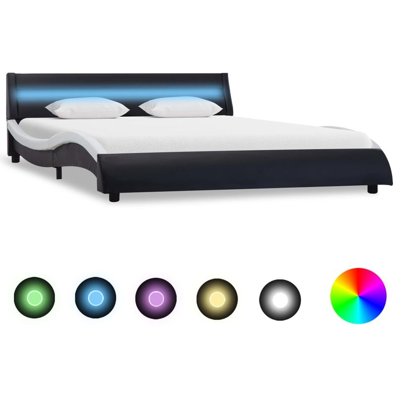 

Hommoo Estructura cama con LED cuero sintético negro blanco 140x200 cm