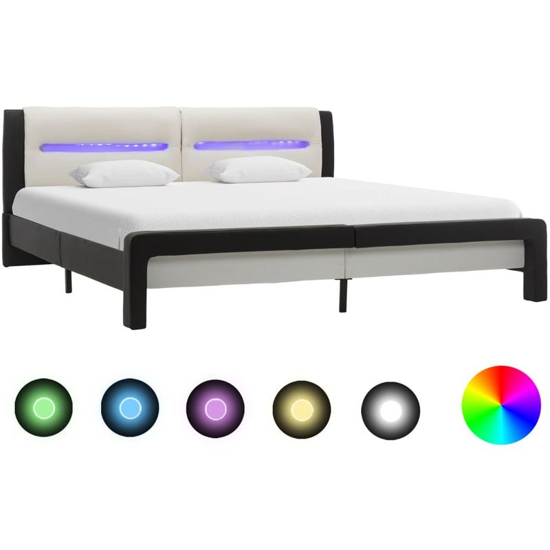 

Estructura cama con LED cuero sintético negro blanco 180x200 cm - Hommoo