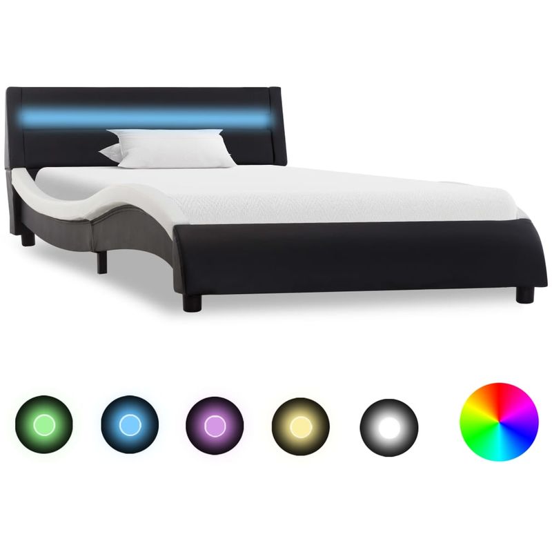 

Estructura cama con LED cuero sintético negro y blanco 90x200cm - Hommoo