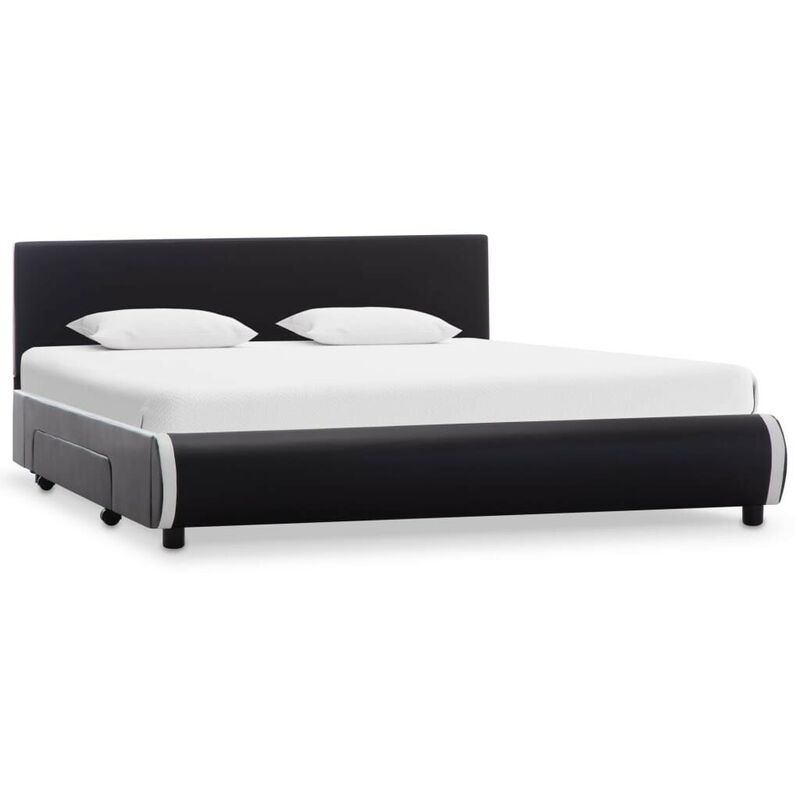 

Hommoo Estructura de cama con cajones piel sintética negra 140x200 cm
