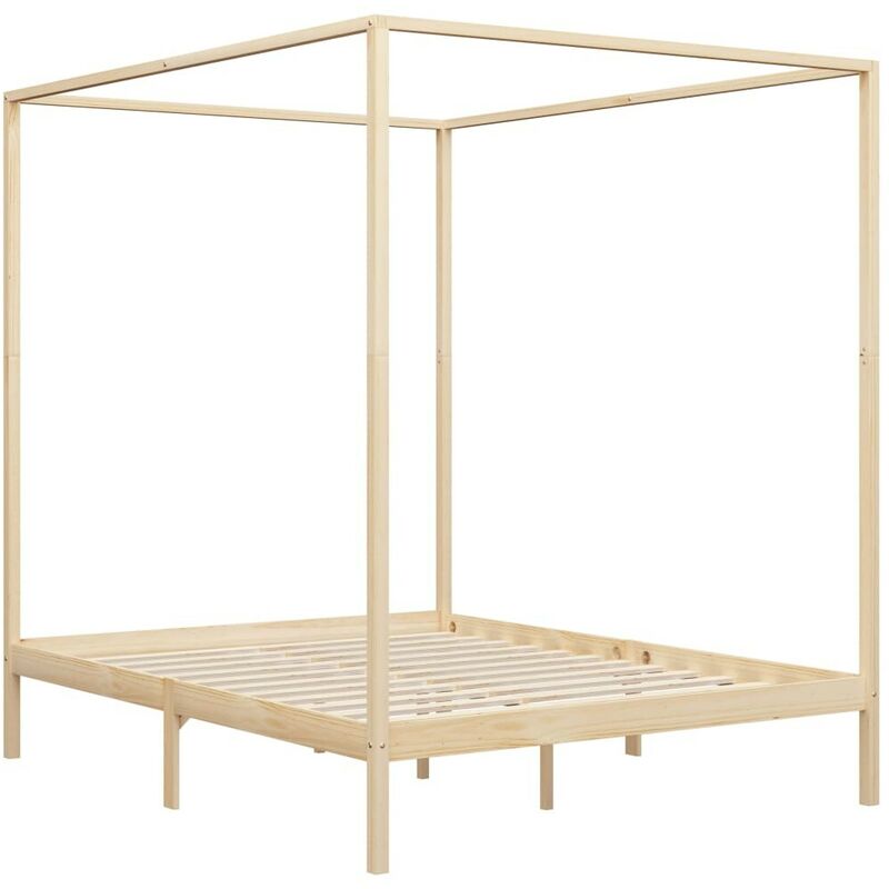 

Estructura de cama con dosel madera maciza de pino 160x200 cm - Hommoo