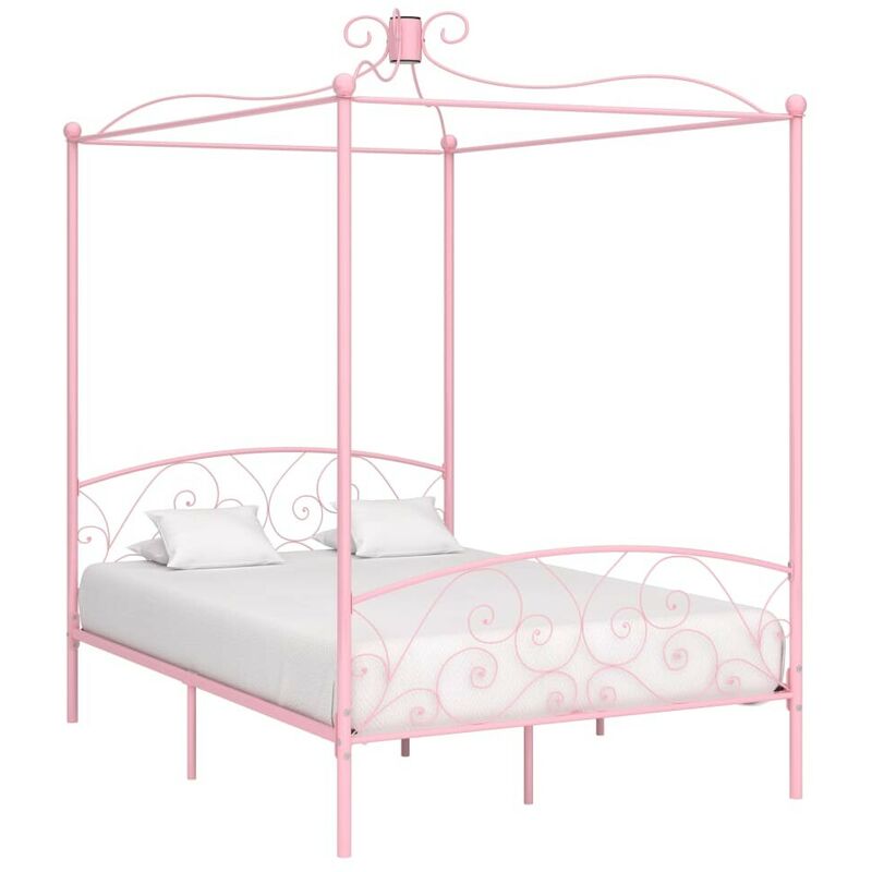 

Estructura de cama con dosel metal rosa 120x200 cm - Hommoo