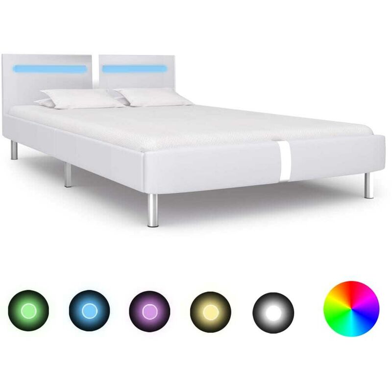 

Estructura de cama con LED cuero sintético blanco 120x200 cm - Hommoo