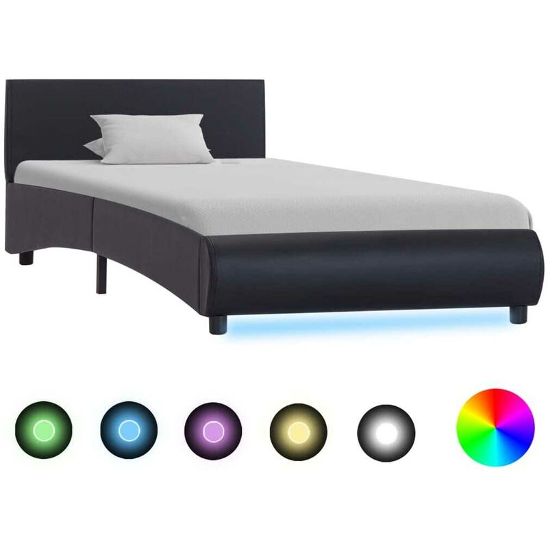 

Estructura de cama con LED cuero sintético negro 90x200 cm - Hommoo