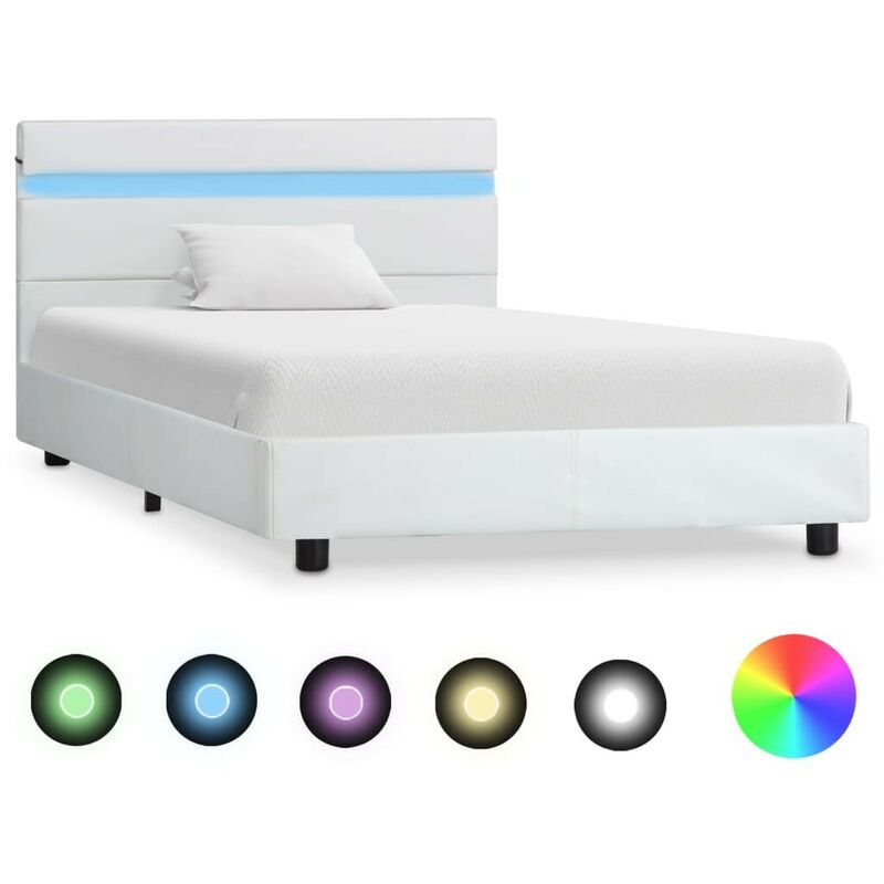 

Estructura de cama con LED cuero sintético blanco 90x200 cm - Hommoo