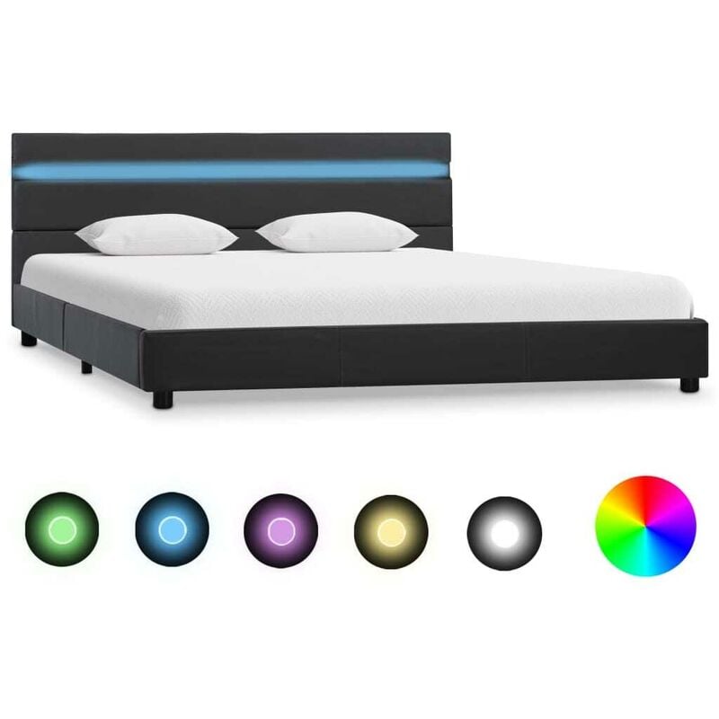

Estructura de cama con LED cuero sintético gris 120x200 cm - Hommoo