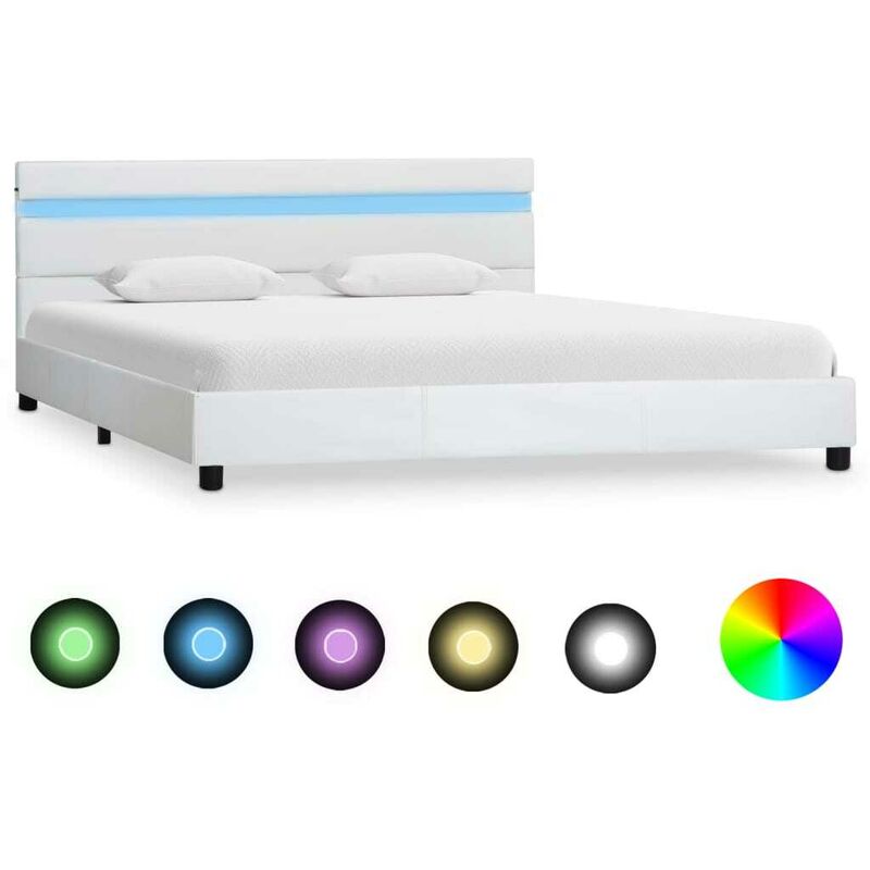 

Estructura de cama con LED de cuero sintético blanco 140x200 cm - Hommoo