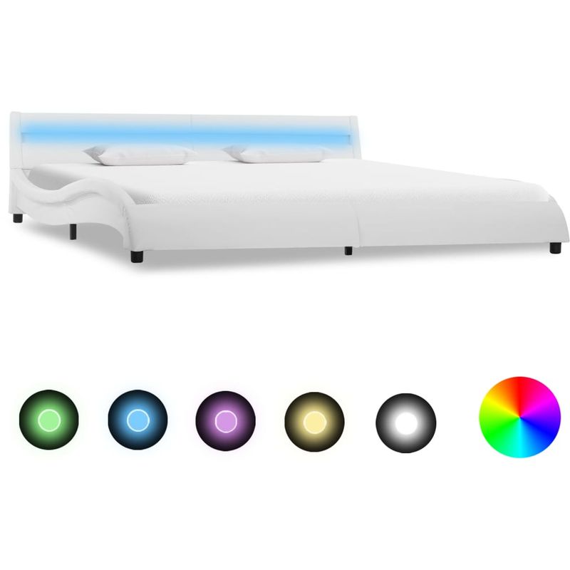 

Estructura de cama con LED de cuero sintético blanco 180x200 cm - Hommoo