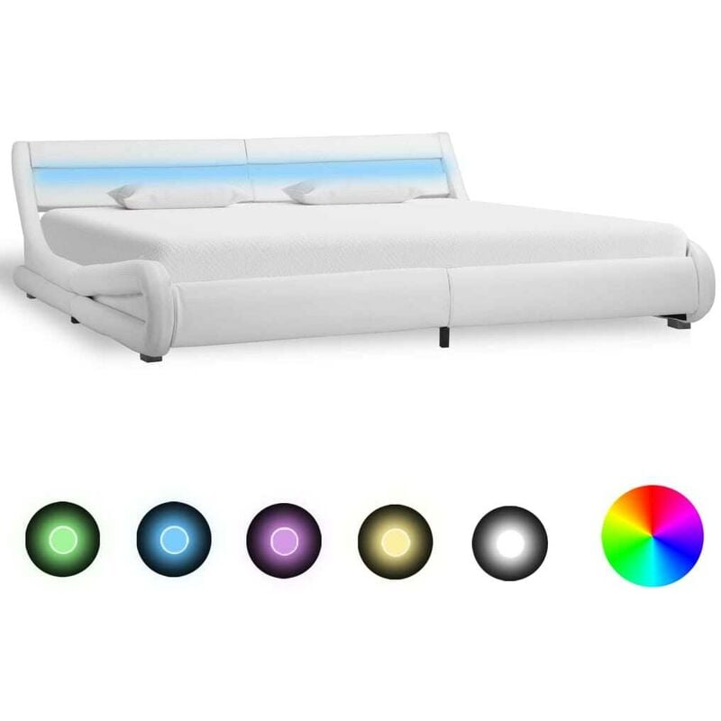 

Estructura de cama con LED de cuero sintético blanco 180x200 cm - Hommoo
