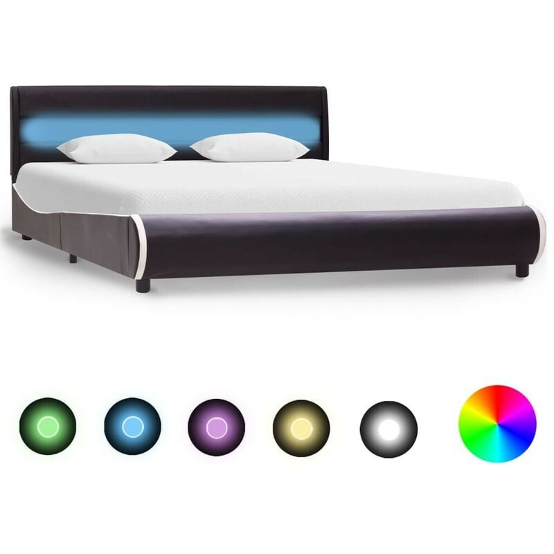 

Estructura de cama con LED de cuero sintético negro 140x200 cm - Hommoo