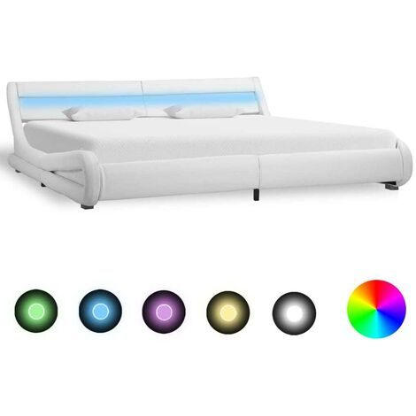 Hommoo Estructura de cama con LED de cuero sintético blanco 180x200 cm