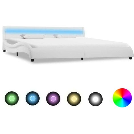 Hommoo Estructura de cama con LED de cuero sintético blanco 180x200 cm