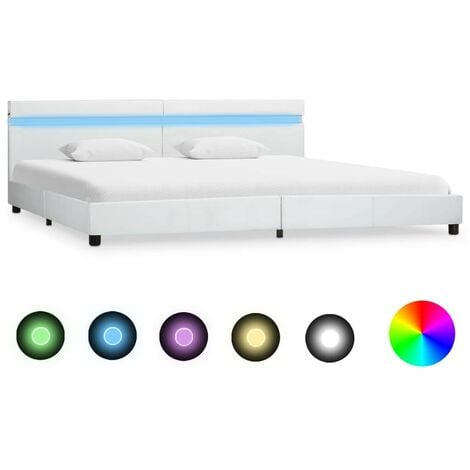 Hommoo Estructura de cama con LED de cuero sintético blanco 180x200 cm