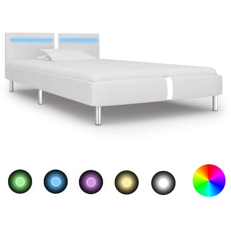 

Estructura de cama con LED de cuero sintético blanco 90x200 cm - Hommoo