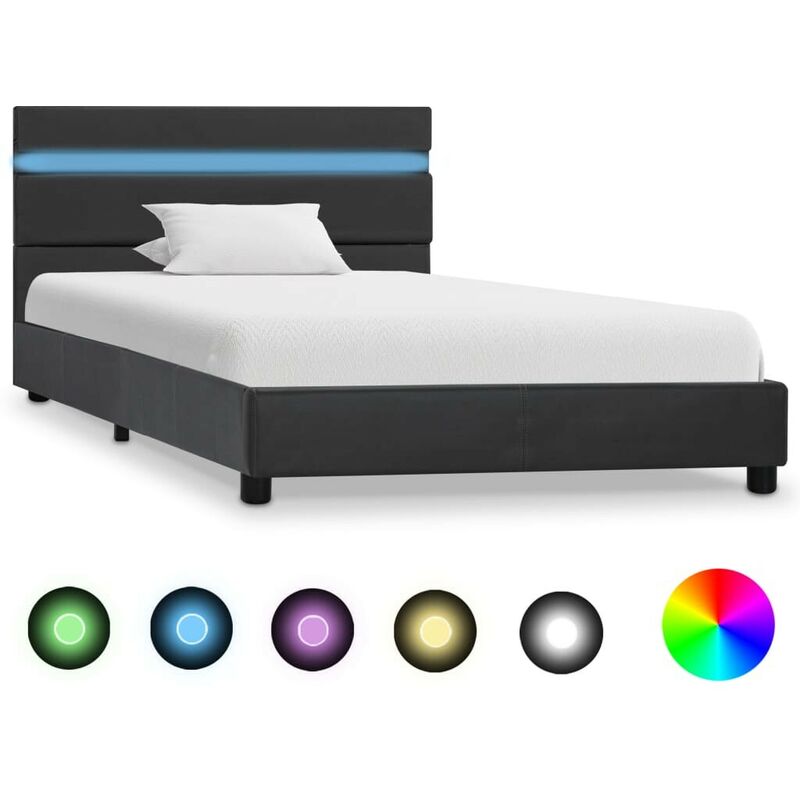 

Estructura de cama con LED de cuero sintético gris 100x200 cm - Hommoo
