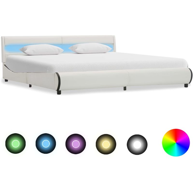 

Hommoo Estructura de cama con LED de cuero sintético blanco 180x200 cm