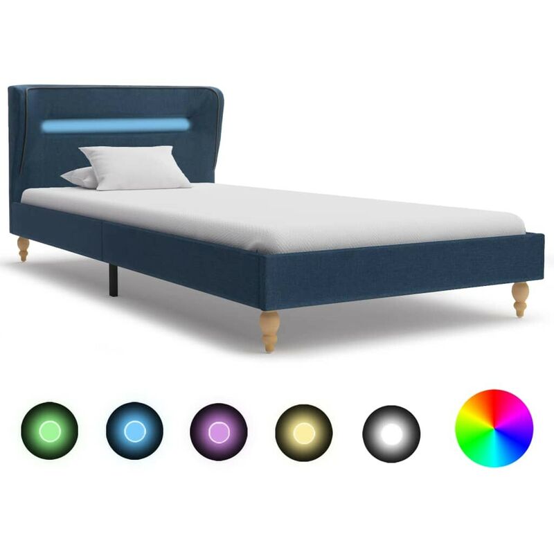 

Estructura de cama con LED tela azul 90x200 cm - Hommoo