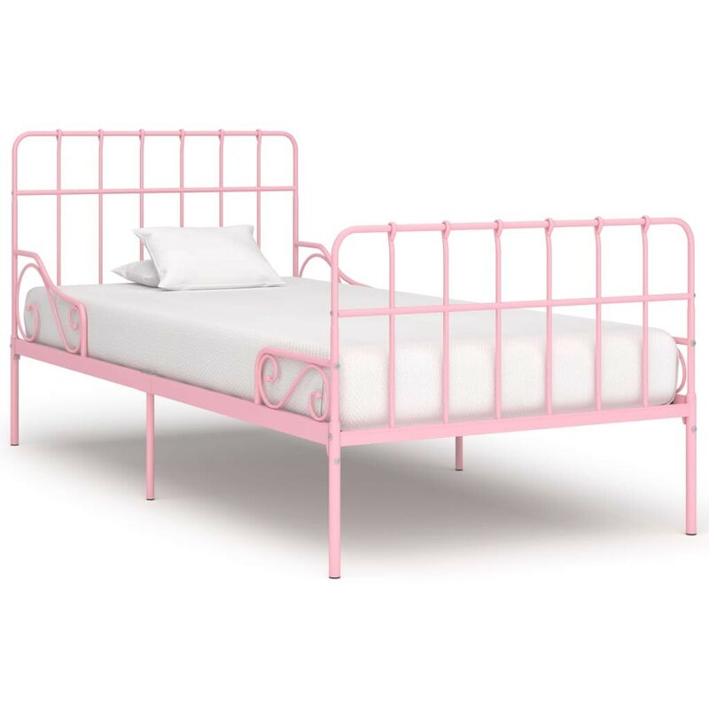 

Estructura de cama con somier metal rosa 100x200 cm - Hommoo