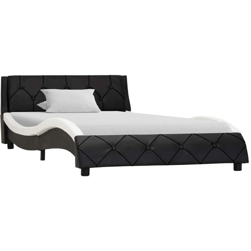 

Estructura de cama cuero sintético blanco y negro 100x200 cm - Hommoo