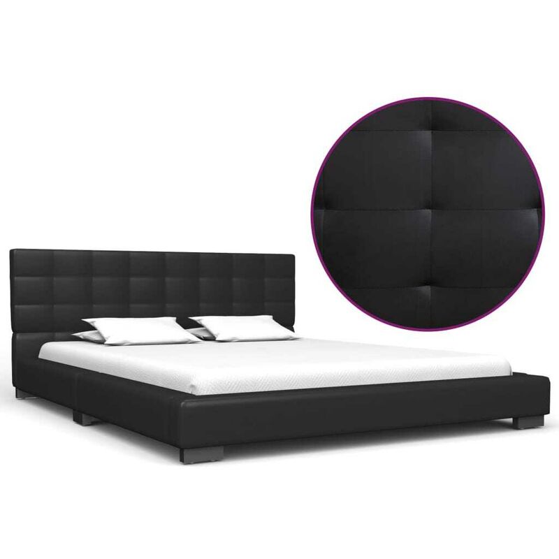 

Estructura de cama de cuero sintético negro 140x200 cm - Hommoo