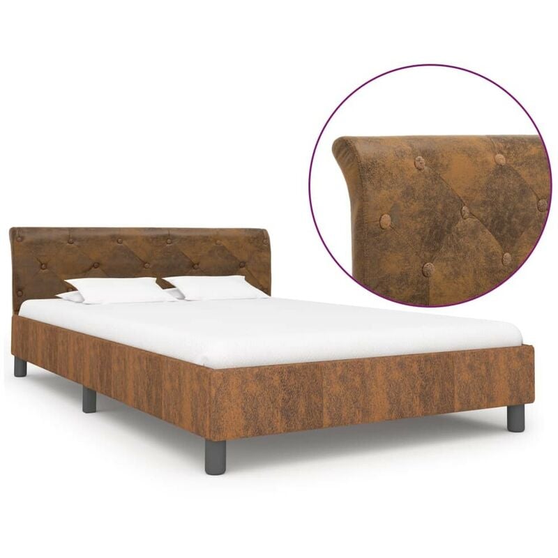 

Estructura de cama de piel de ante artificial marrón 140x200 cm - Hommoo