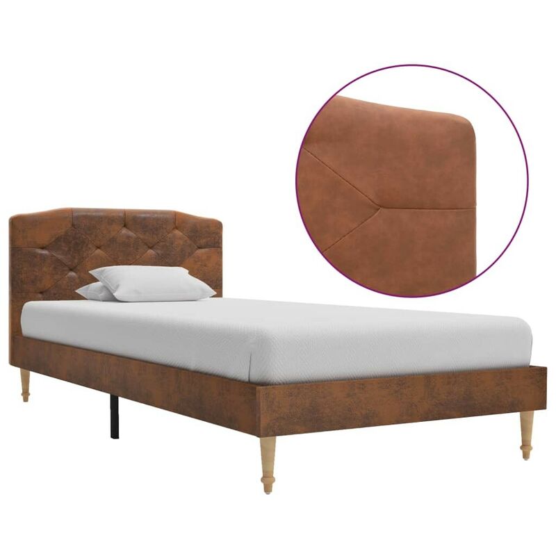 

Hommoo Estructura de cama de piel de ante artificial marrón 90x200 cm