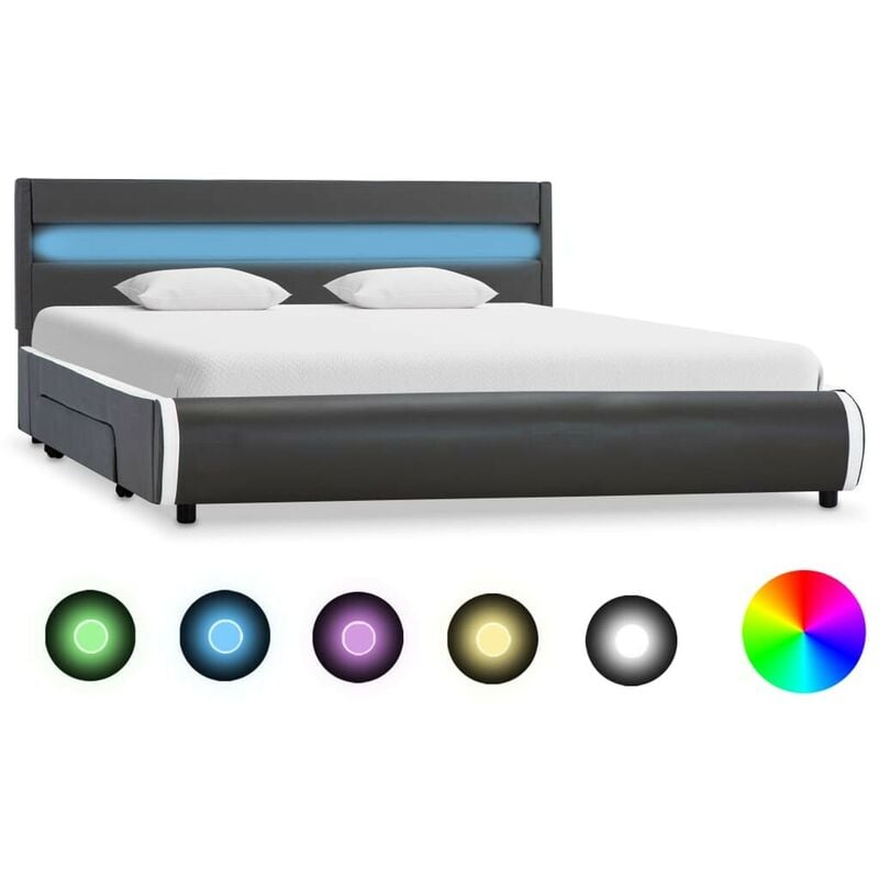 

Hommoo Estructura de cama LED cuero sintético gris antracita 160x200cm
