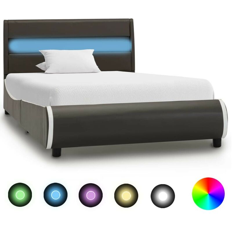 

Hommoo Estructura de cama LED cuero sintético gris antracita 90x200 cm
