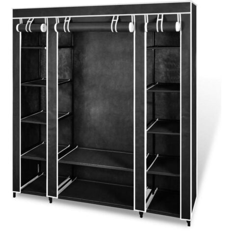 Hommoo Fabric Wardrobe with Compartments and Rods 45x150x176 cm Black VD08226