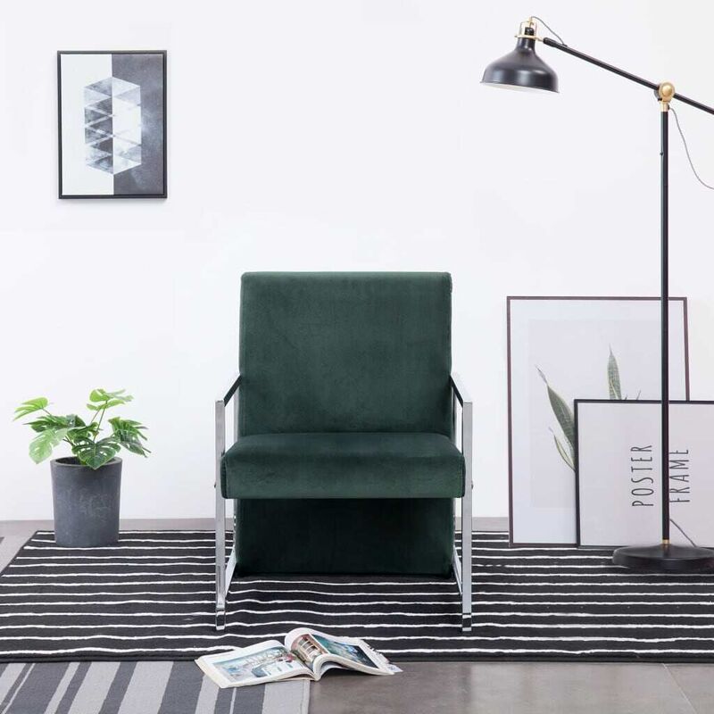 Fauteuil avec pieds en chrome Vert fonce Velours HDV23443 - Hommoo