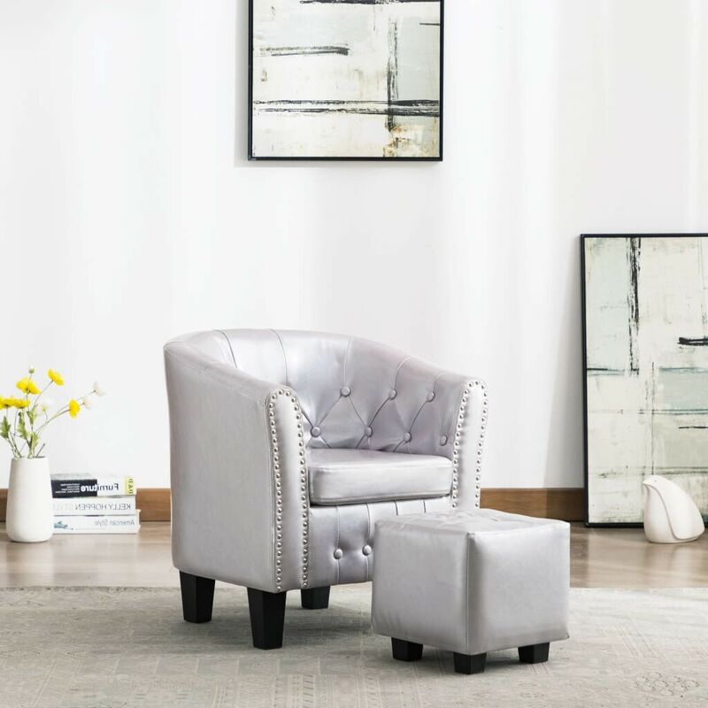 Fauteuil avec repose-pied Argente brillant Similicuir HDV13905 - Hommoo