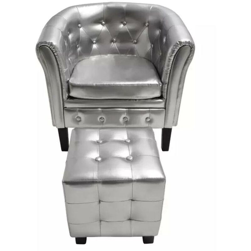Hommoo - Fauteuil avec repose-pied Argente Similicuir HDV30961