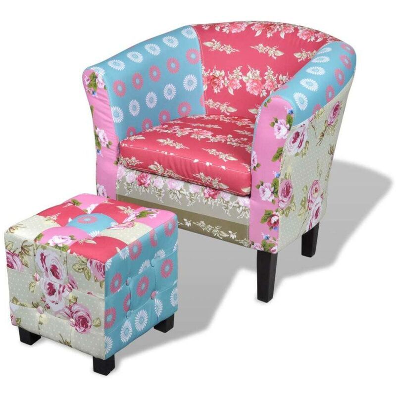 Hommoo - Fauteuil avec repose-pied Design avec patchwork HDV08333