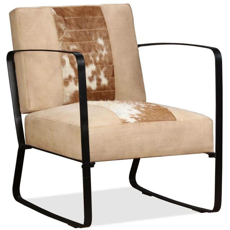 Fauteuil Crõ¹me Peau de chõ¹vre veritable et toile HDV10715 - Hommoo