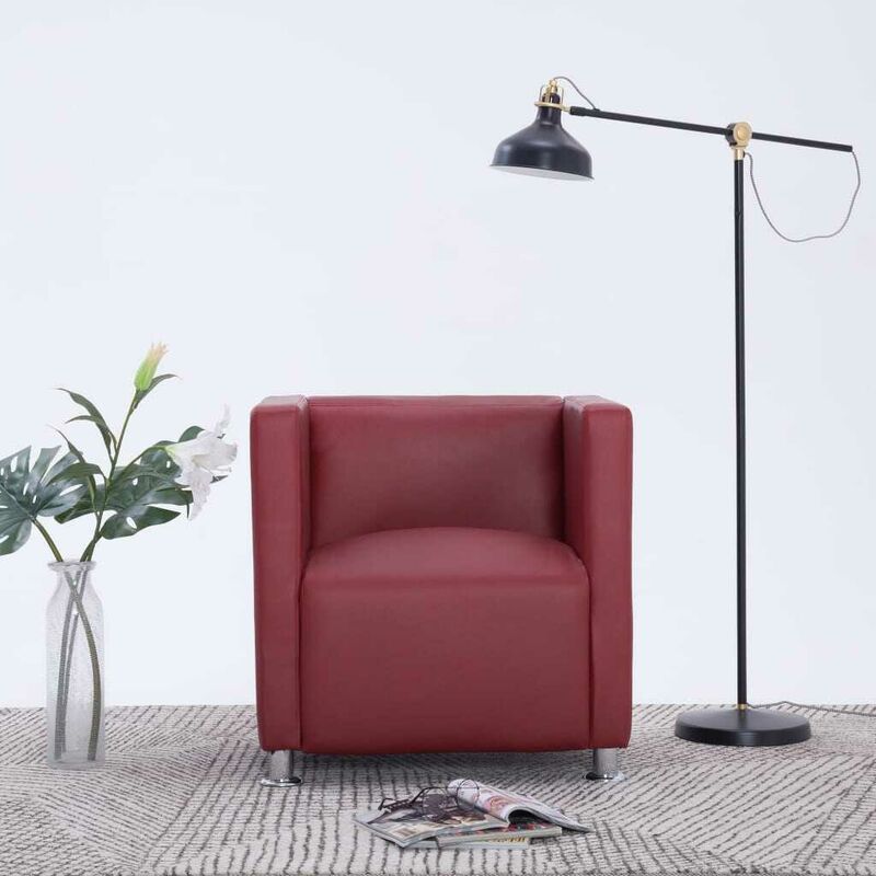 Fauteuil cube Rouge bordeaux Similicuir HDV23426 - Hommoo