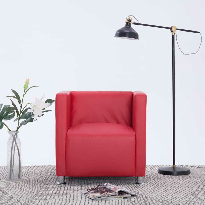 Fauteuil cube Rouge Similicuir HDV23427 - Hommoo