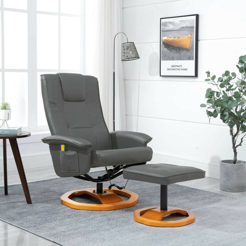 Fauteuil de massage avec repose-pied Gris Similicuir HDV14068 - Hommoo
