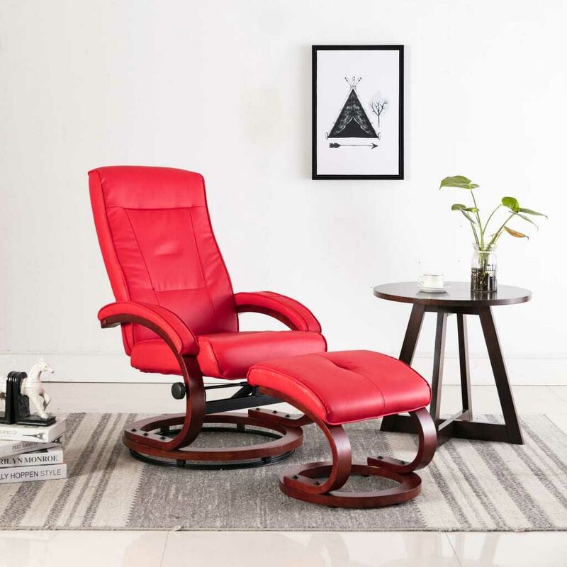 Hommoo Fauteuil inclinable avec repose-pied Rouge Similicuir HDV14137