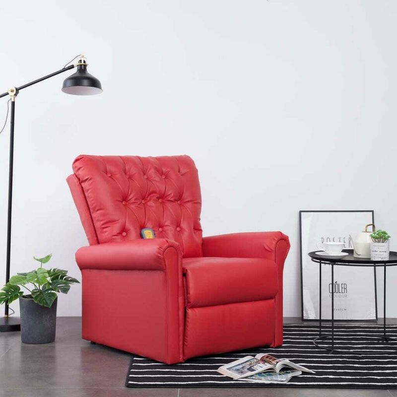 Fauteuil inclinable de massage Rouge Similicuir HDV23461 - Hommoo