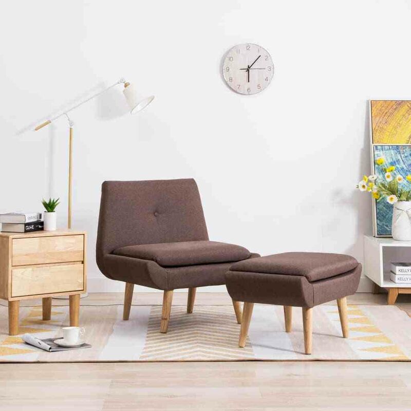 Hommoo - Fauteuil sans accoudoirs avec repose-pied Marron Tissu HDV12896