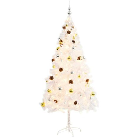 Hommoo Faux Christmas Tree Decorated with Baubles and LEDs 180cm White VD12327