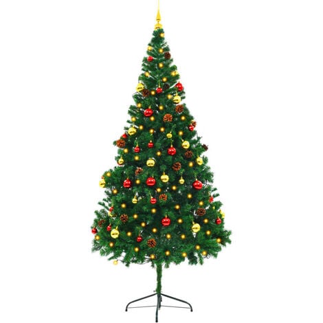 Hommoo Faux Christmas Tree Decorated with Baubles and LEDs 210cm Green VD12325