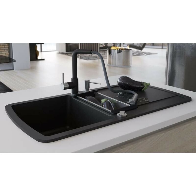 

Hommoo Fregadero de cocina con dos senos de granito