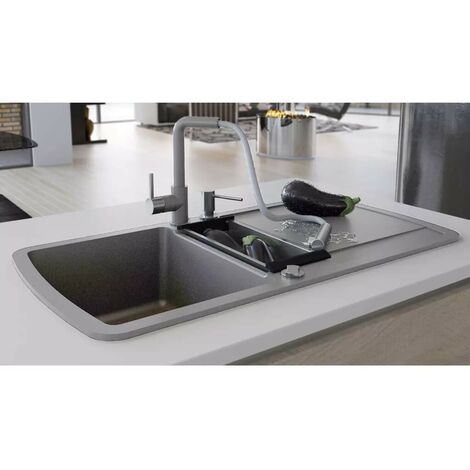 Hommoo Fregadero de cocina con dos senos de granito gris