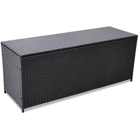 Hommoo Garden Storage Box Black 150x50x60 cm Poly Rattan