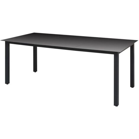 Hommoo Garden Table Black 190x90x74 cm Aluminium and Glass