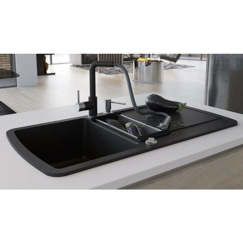 Hommoo Granite Kitchen Sink Double Basin Black VD04960