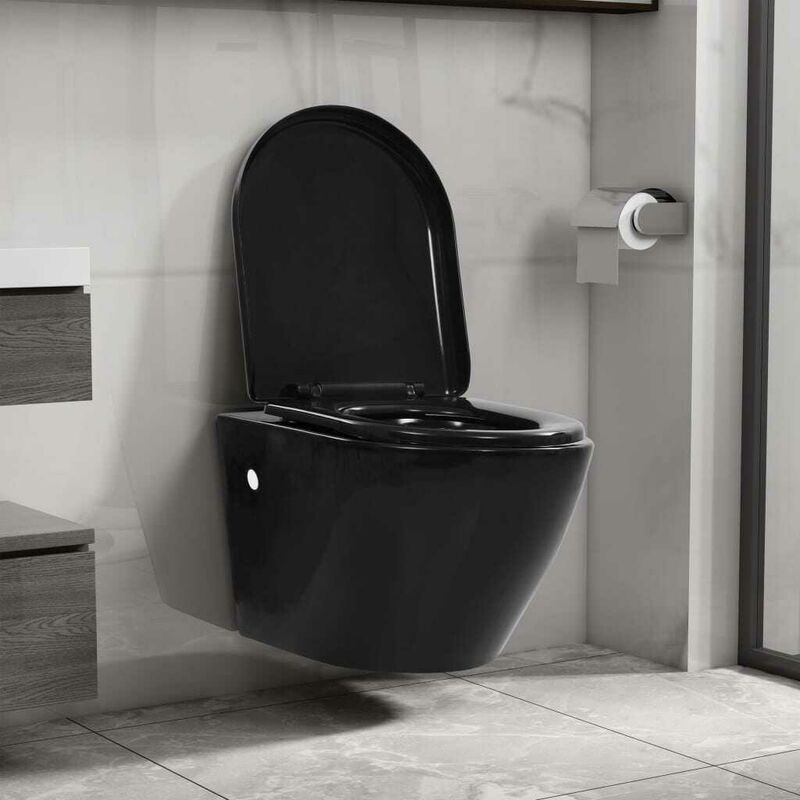 

Inodoro de pared sin bordes de cerámica negro - Hommoo